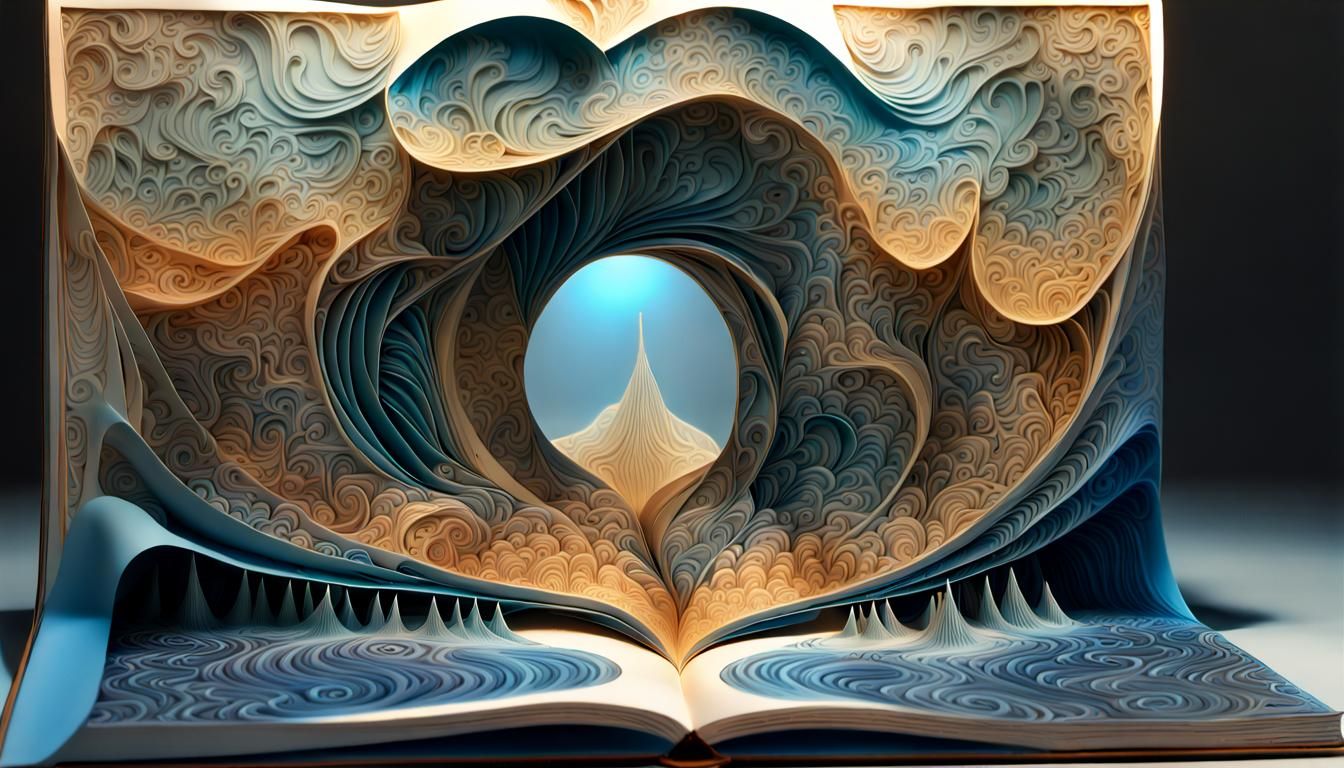 a pop up book about sadness, deep colour, vivid vibrant, blu...