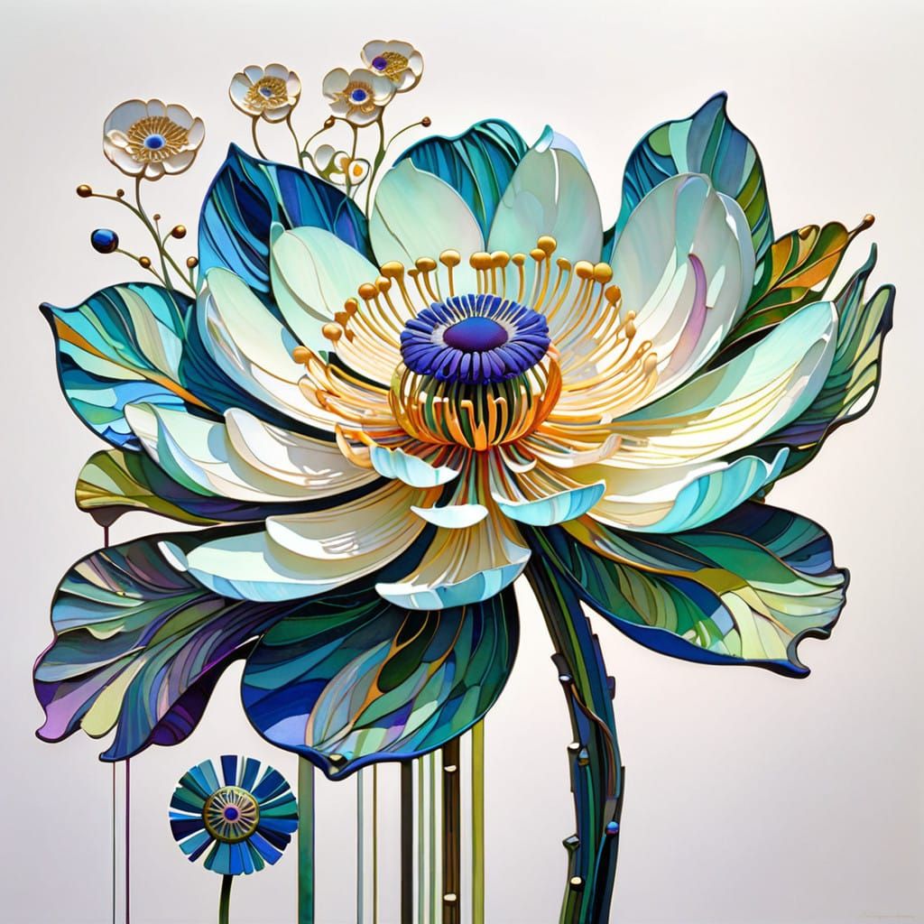 Surreal Floral Bloom in Vibrant Cubist Style