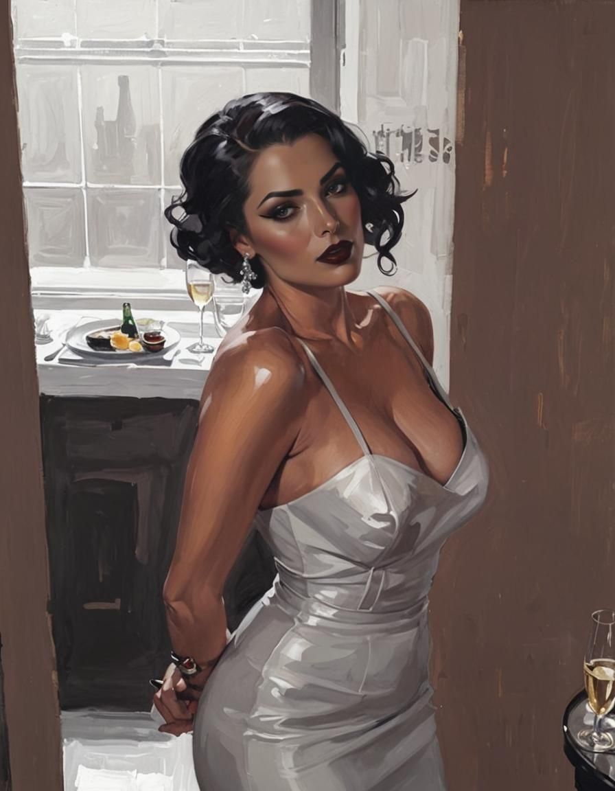 Noir Femme Fatale Champagne Painting