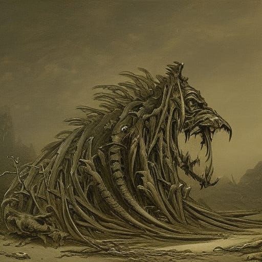 Horrific Creature Consumes Trash in Gothic Horror Style