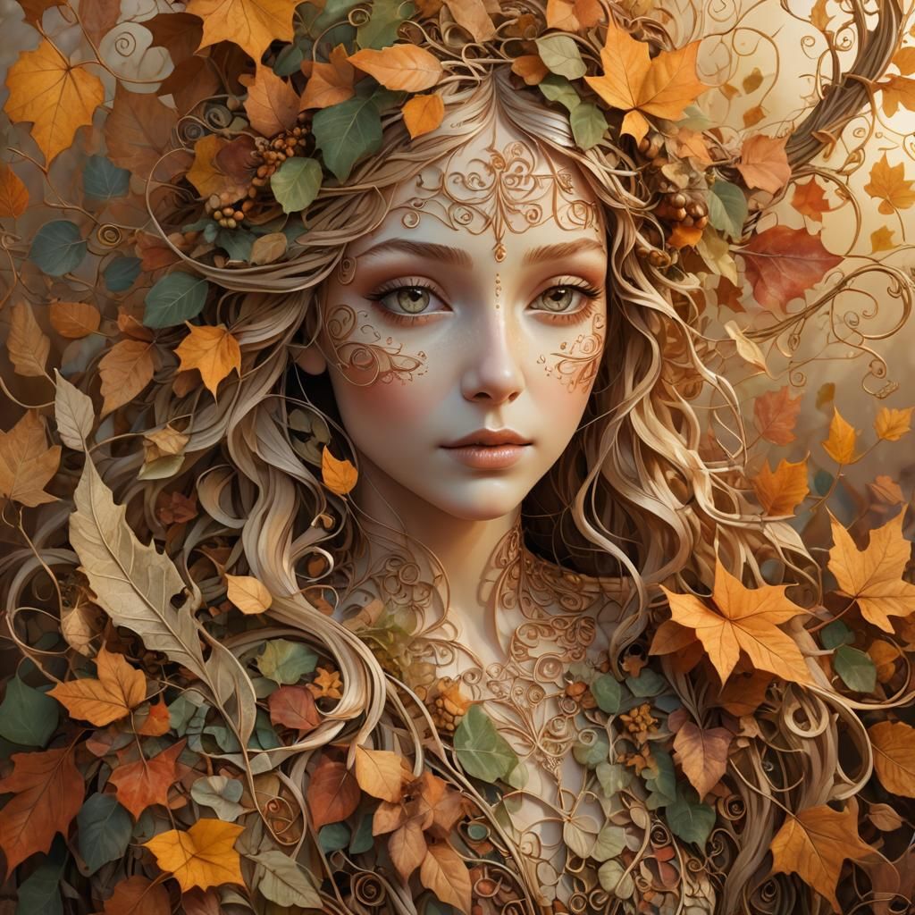 Delicate Autumn Fae Portrait with Ethereal Glow