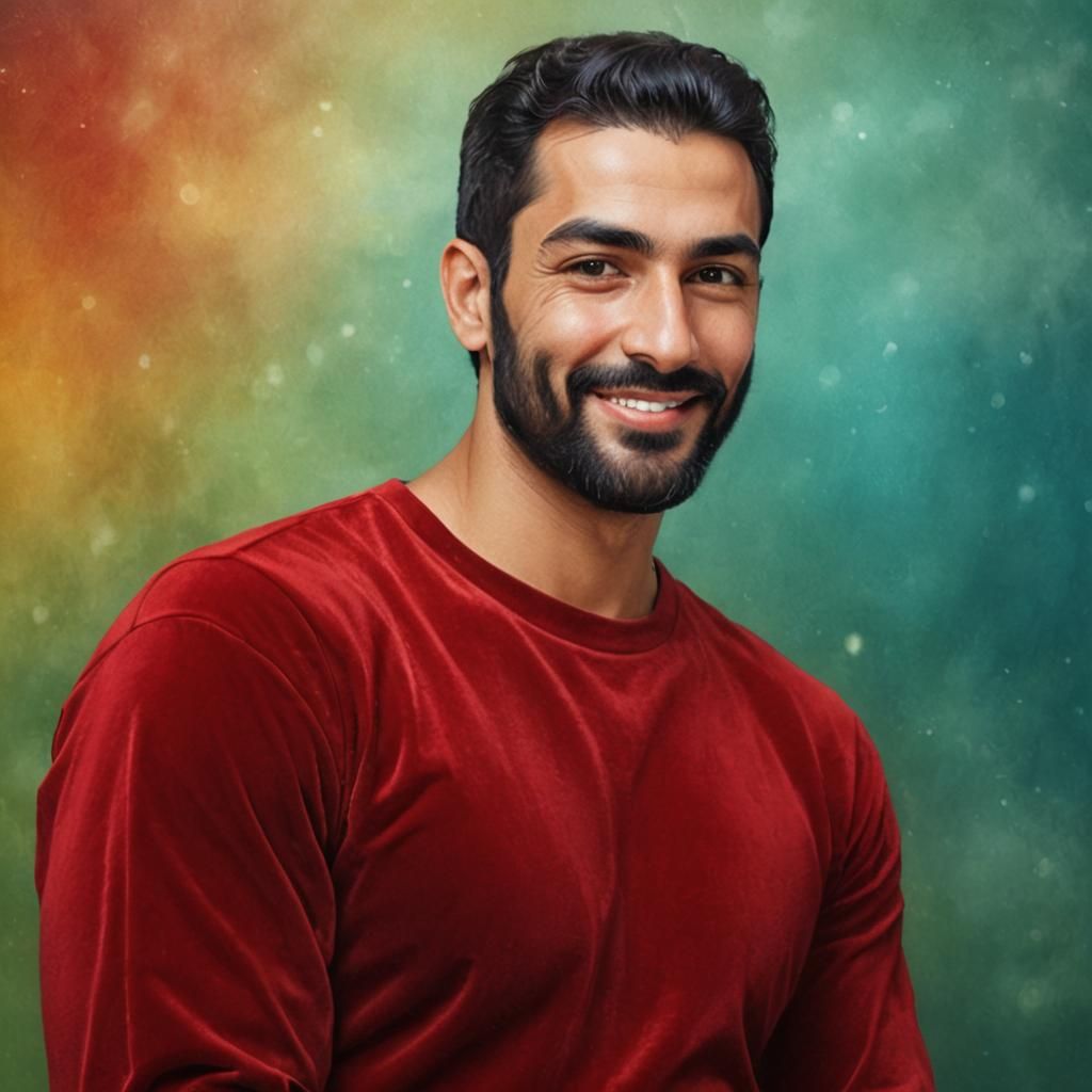 Handsome Man in Red Velvet Shirt, Digital Portrait