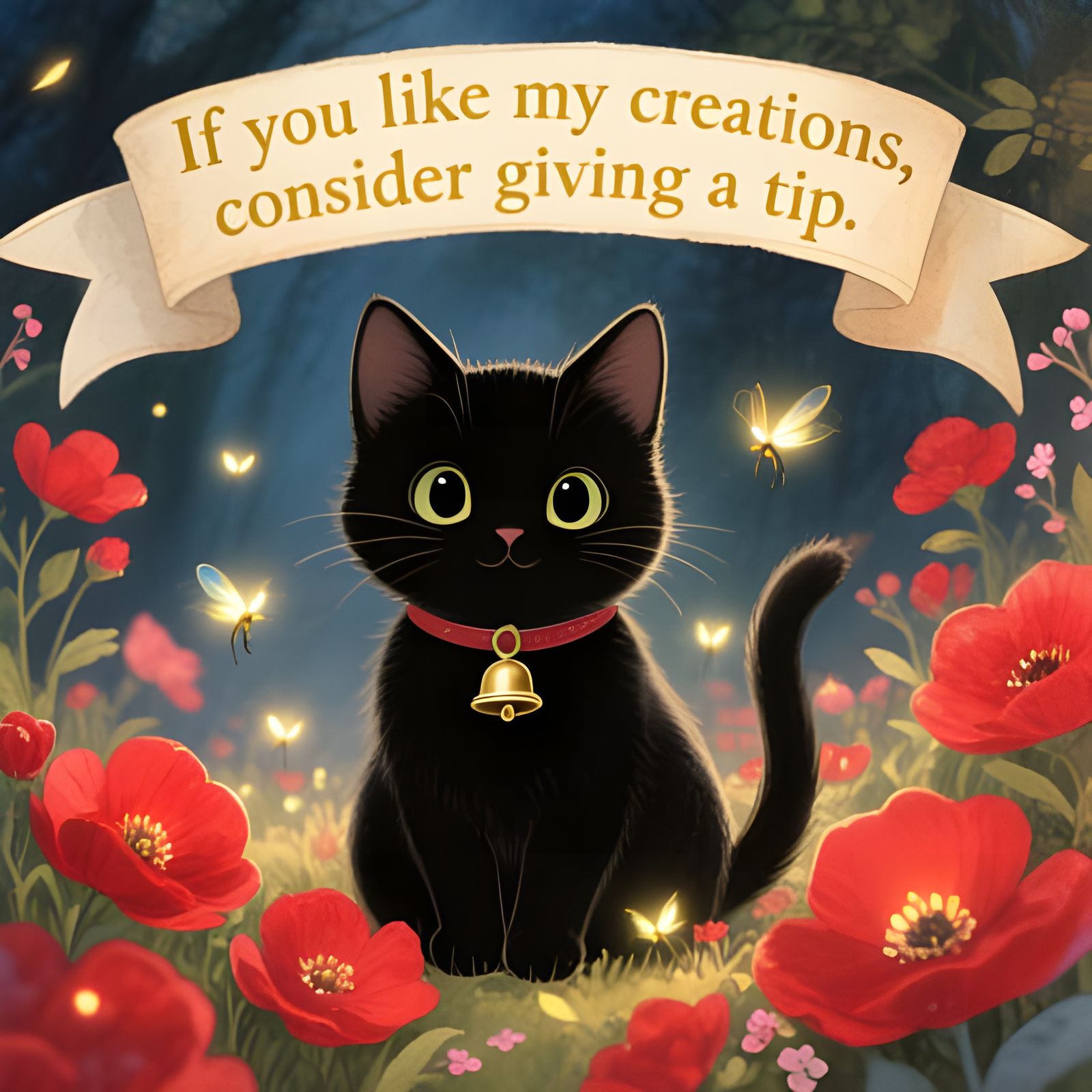 Cute Kitten Asks for Tips in Storybook Illustration