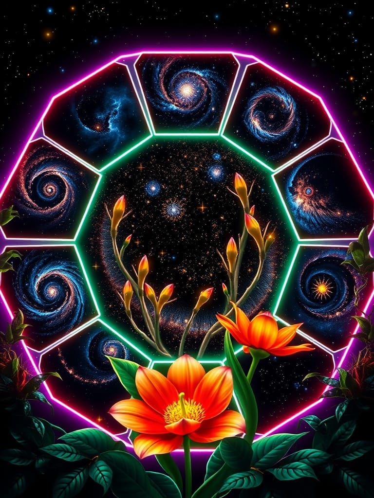 Neon Galactic Portraits in Hyperrealism Style