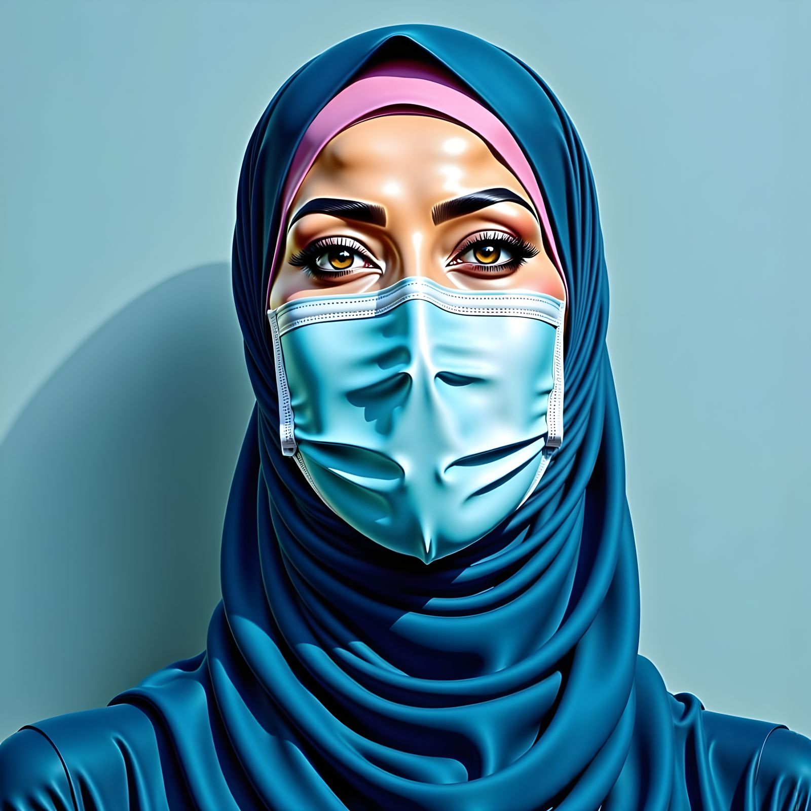 Hijabi Woman in Blue Mask: Dreamy Art