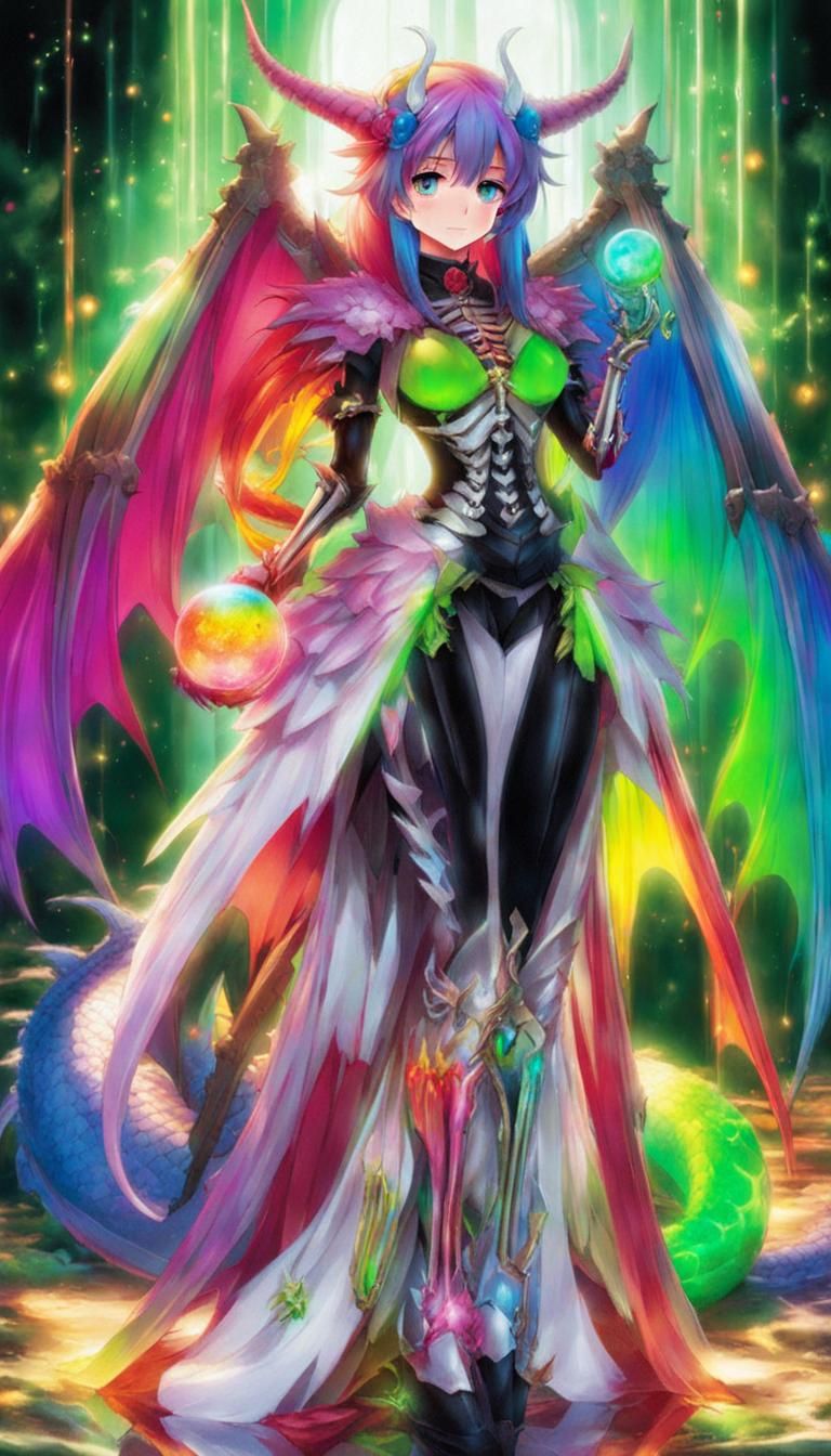 Chimera Girl with Dragon Wings and Metal Skeleton