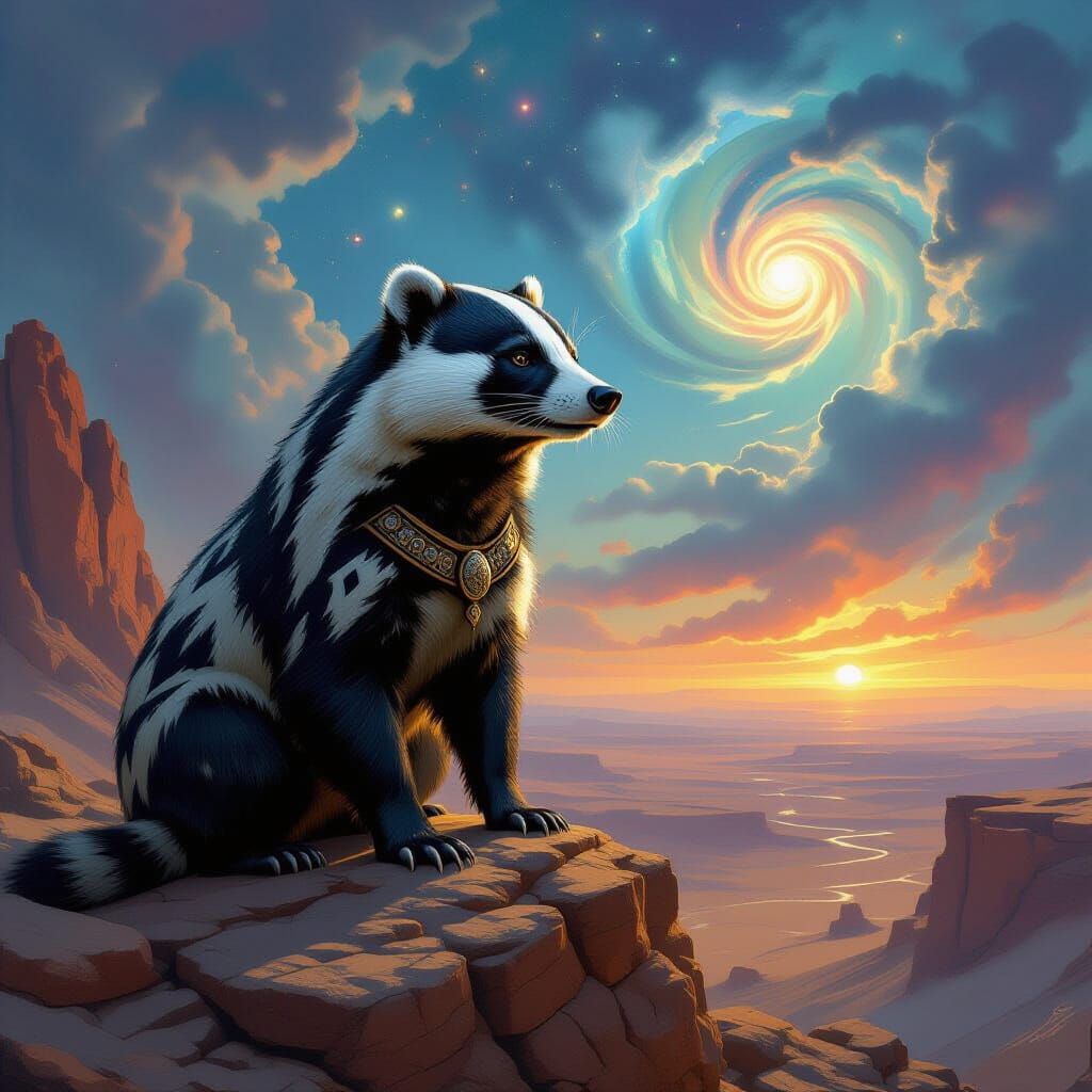 Majestic Badger on Alien Desert Overlook