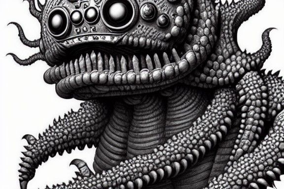 Detailed Retrofuturistic Beholder Monster in Cavern