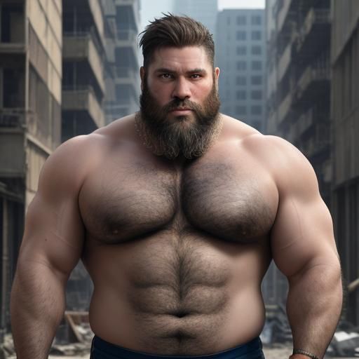 A portrait unfolds as a shirtless, mid-30s construction worker