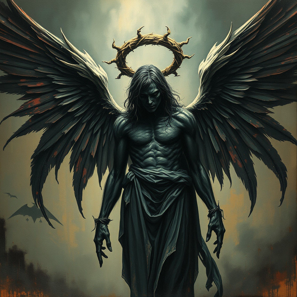 Ominous Dark Angel in Gothic Surrealism Style