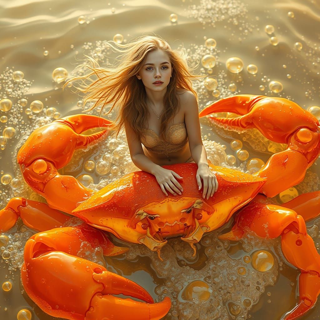 Woman on Gummy Crab in Soda Ocean