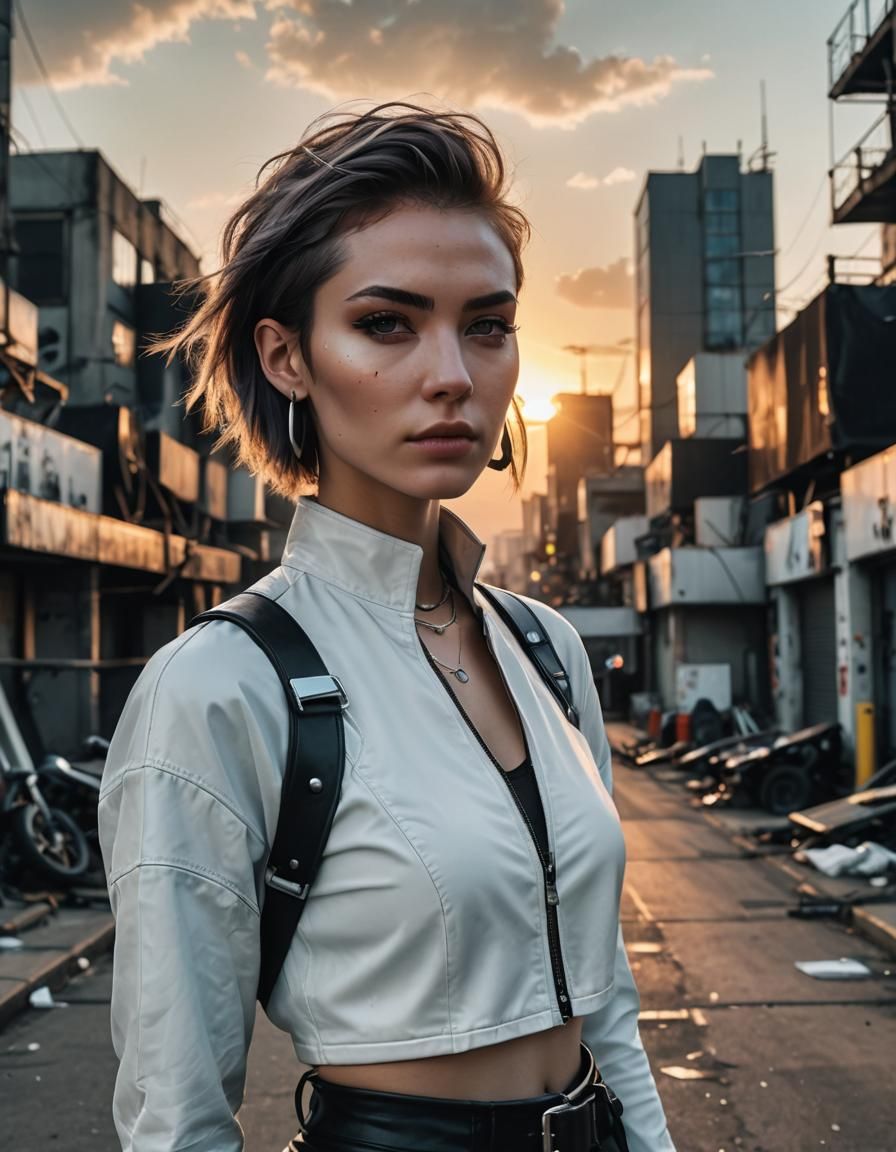 A stylish beautiful girl cyberpunk aesthetic, hoop earrings