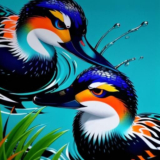 Mandarin Ducks in Paul Klee Graffiti Style