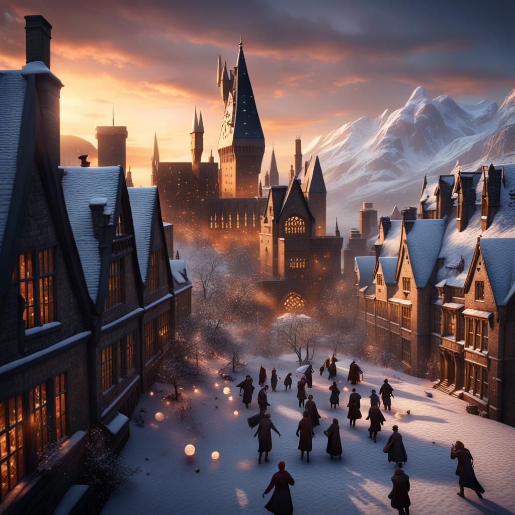 Hogwarts Winter Snowball Fight at Sunset
