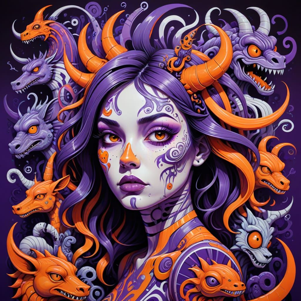 Girl in Vibrant Dream World of Abstract Art