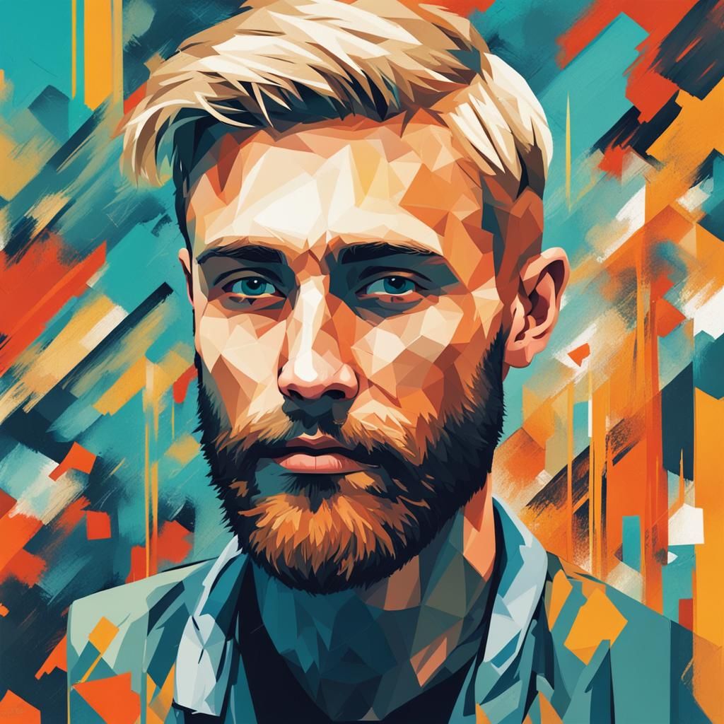 Smiling Blonde Man in Abstract Art Style