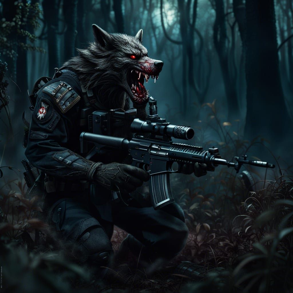 Werewolf Soldier in Dark Forest: Fantasy Concept Art