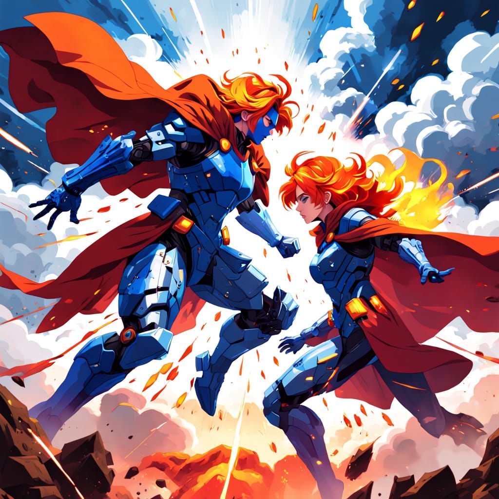 Anime Figures Battle Mid-Air in Explosive Splash Art