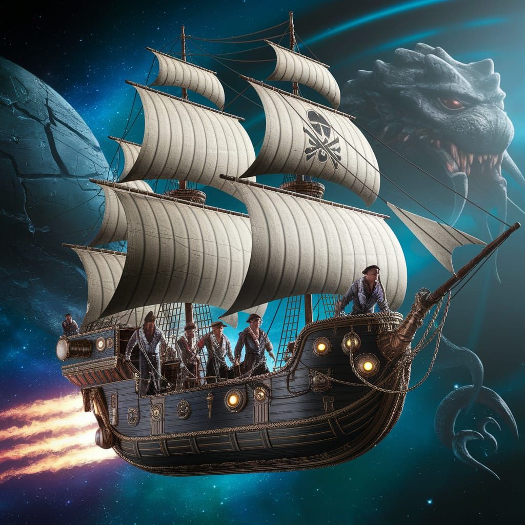 Space Pirates in a Futuristic Galactic Landscape