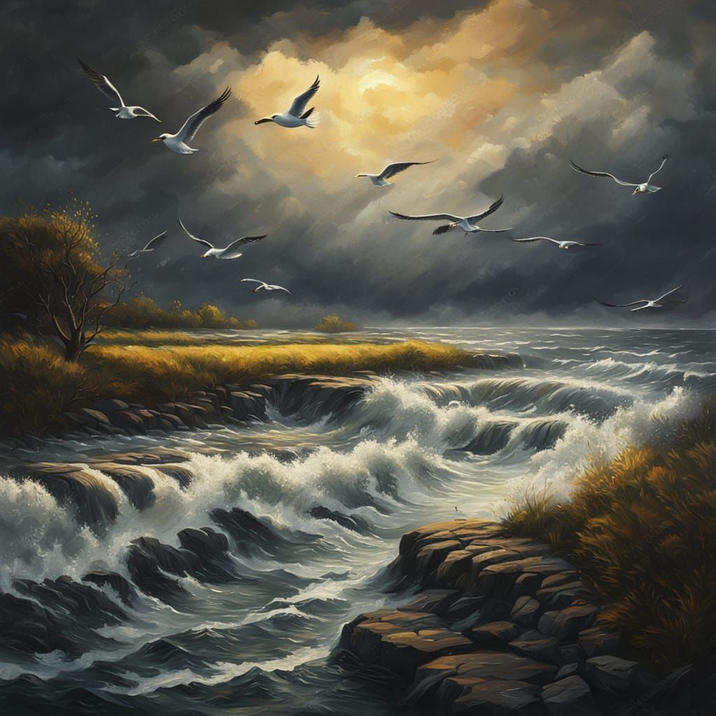 River's Dramatic Confrontation with the Stormy Sea