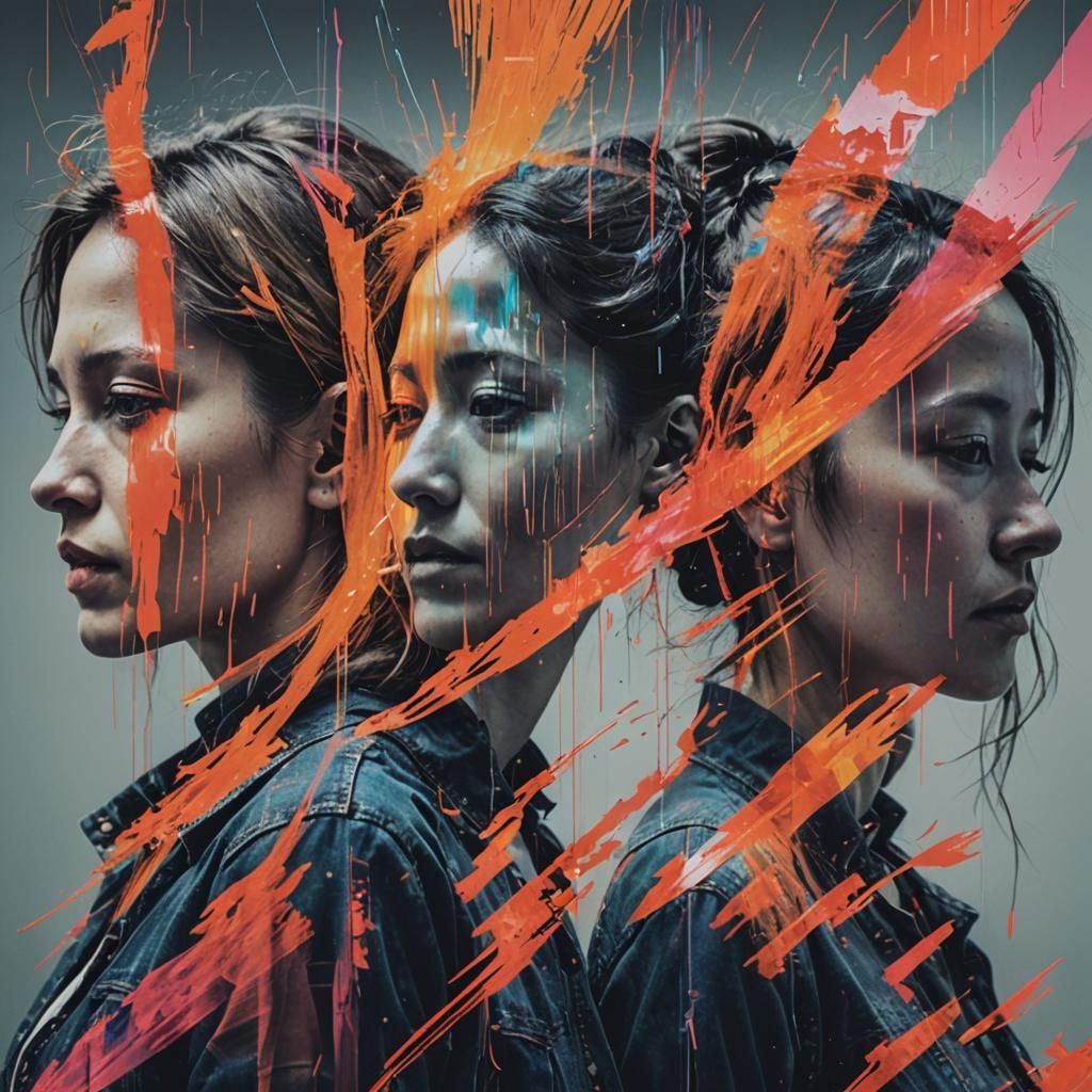 Glitch Art Triptych: Double Exposure Silhouettes