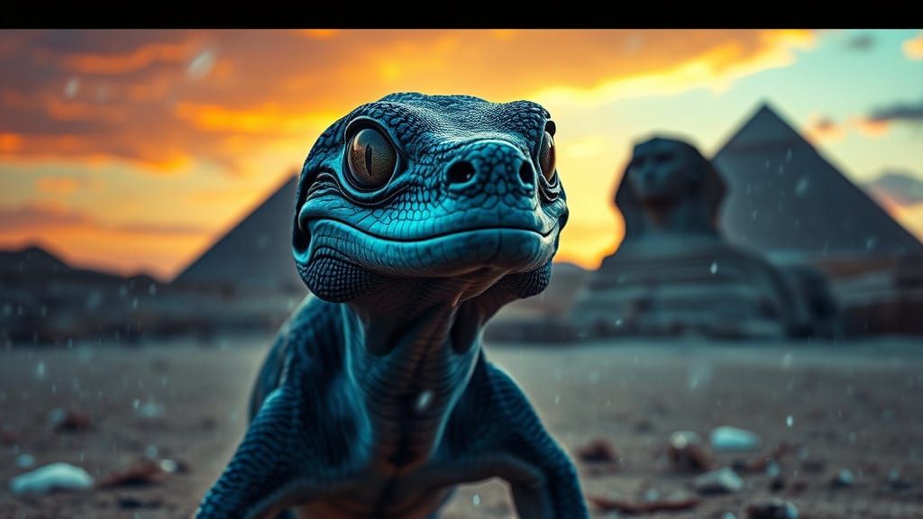 Surreal Blue-Tongued Skink in Art Deco Hailstorm