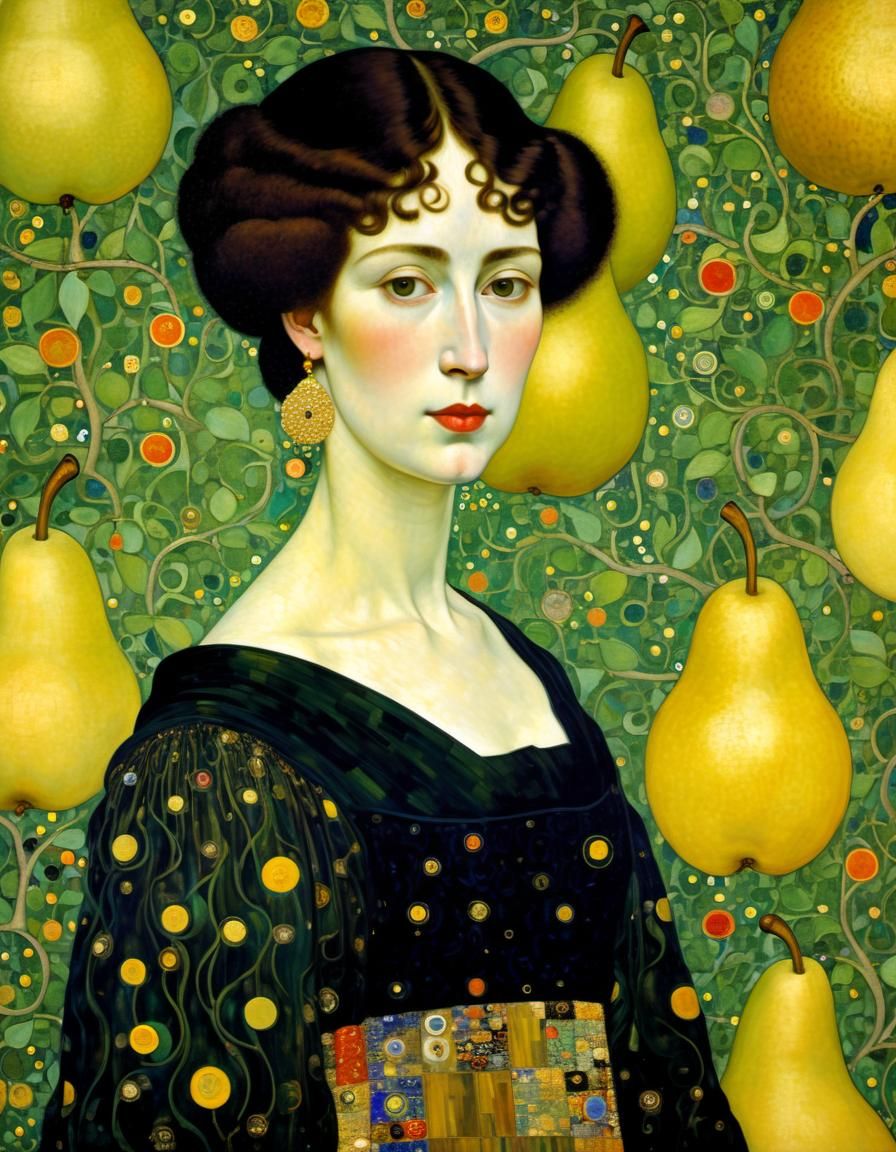 Lady with Pearlescent Skin in Art Nouveau Style