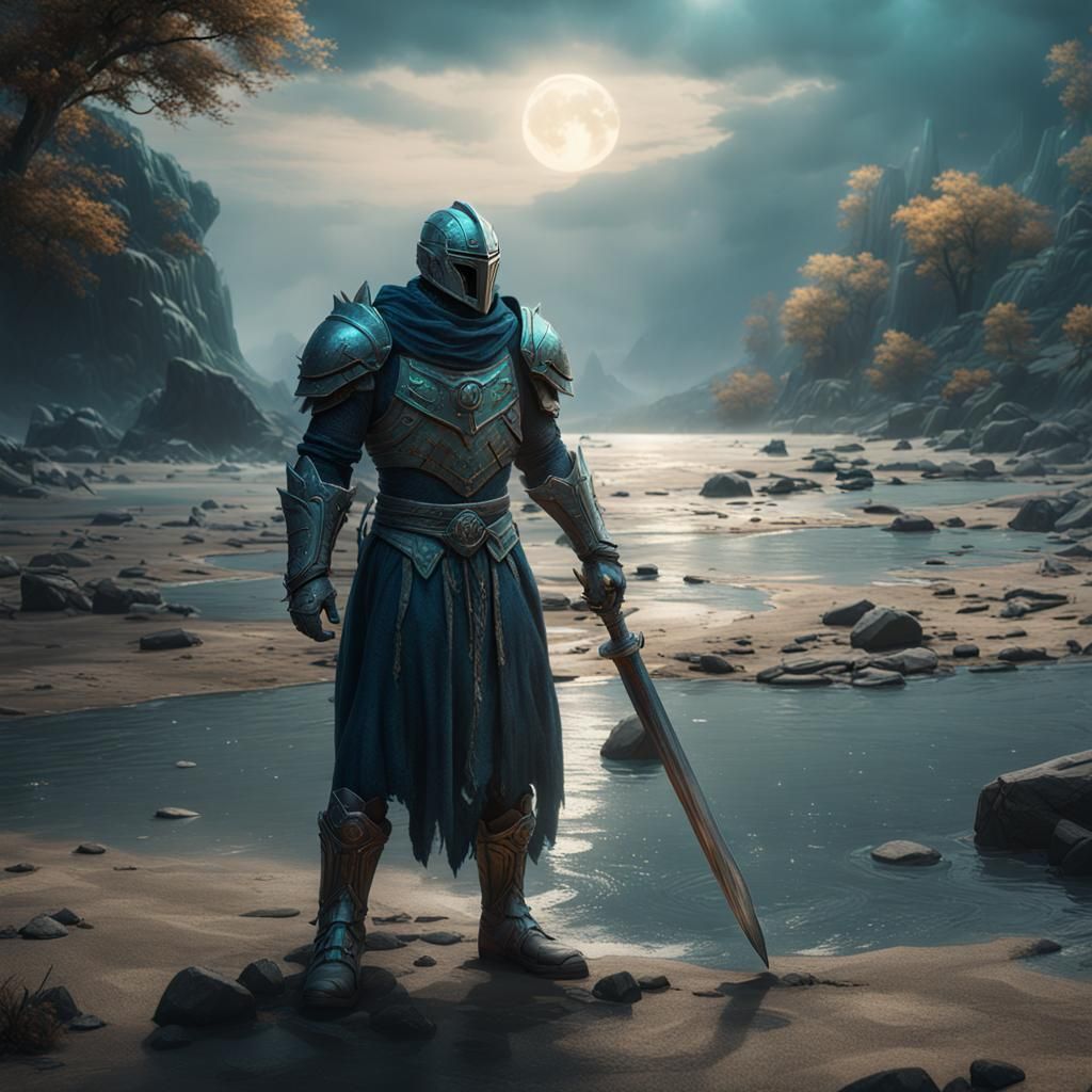 Spectral Knight on the River Styx: Fantasy Art