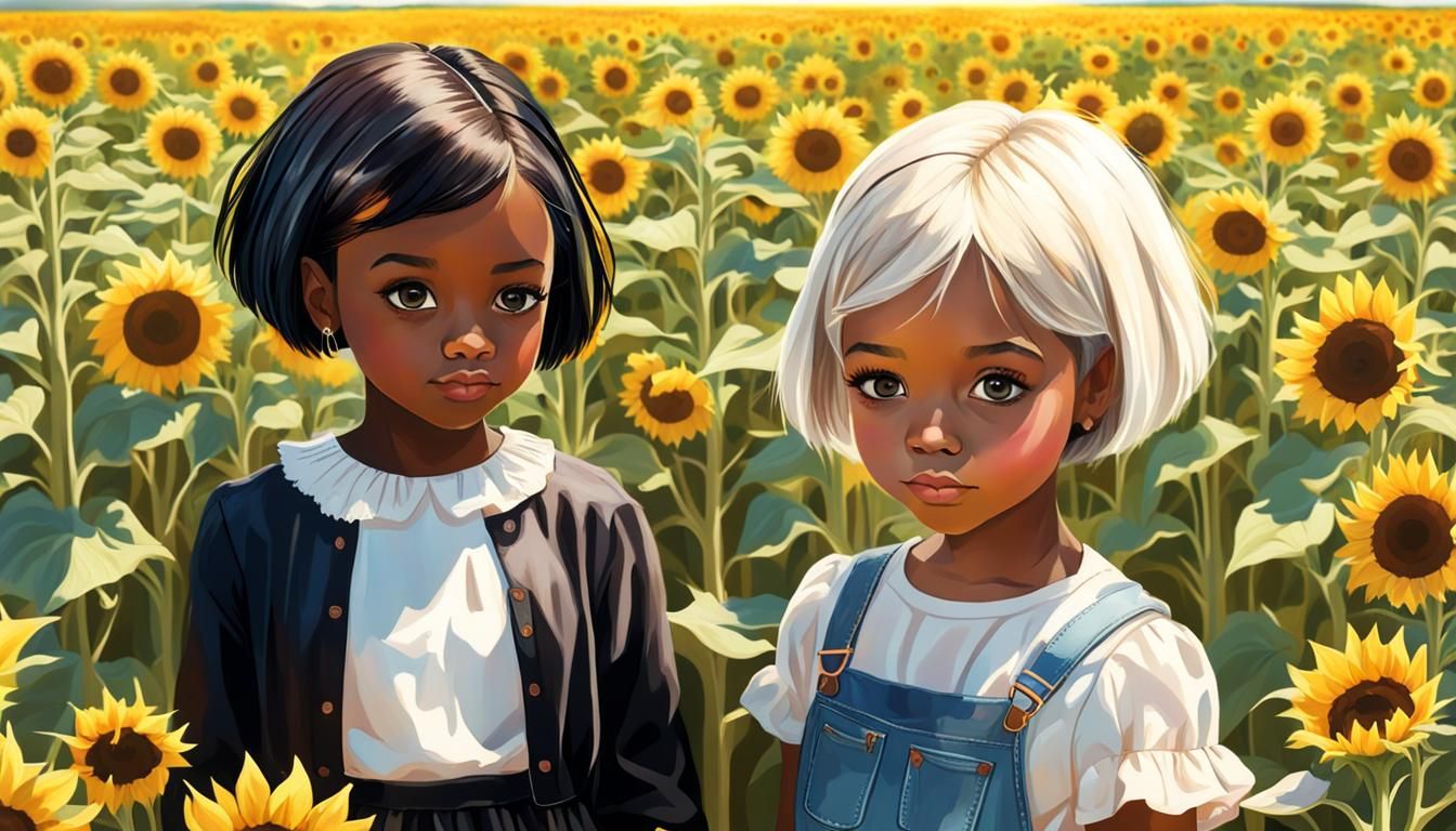Birthday Party in Sunflower Field, Hyperrealism
