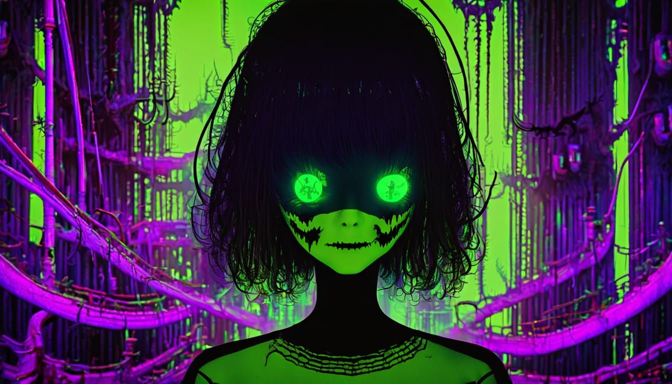 Junji Ito-Inspired Horror with Glitching Face