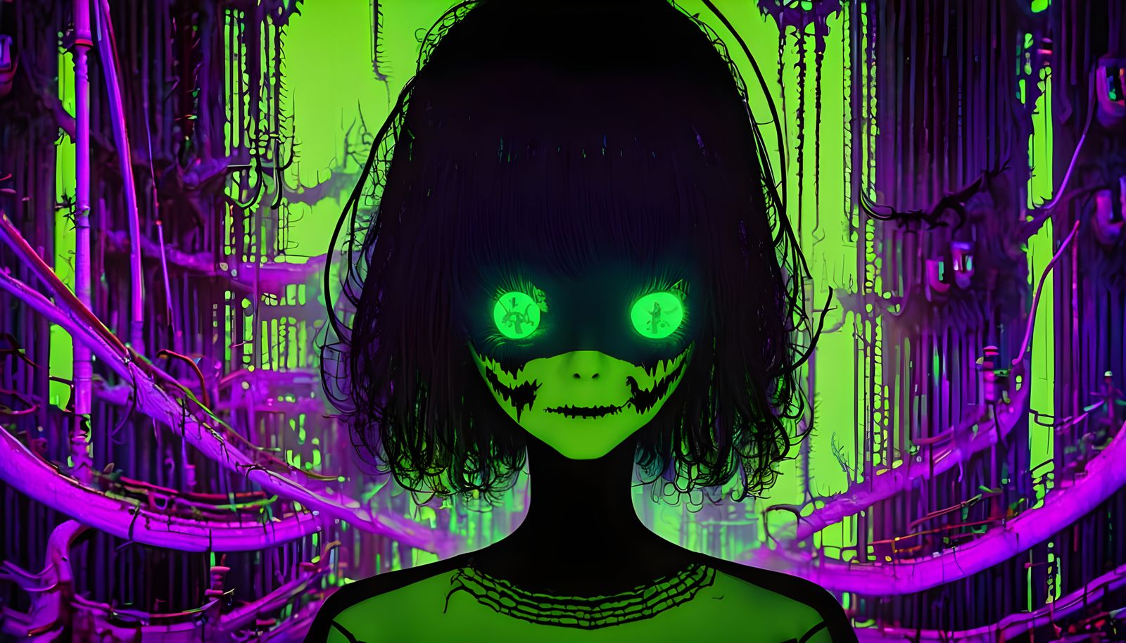 Junji Ito-Inspired Horror with Glitching Face