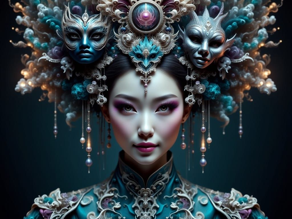 Peking Opera Actress in Jeweled Headdress: Hyperrealistic Cl...