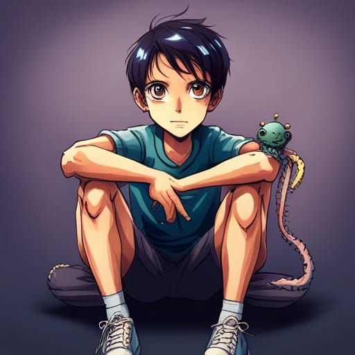 Kimokawaii Anime Beast with Tentacles in Manga Style