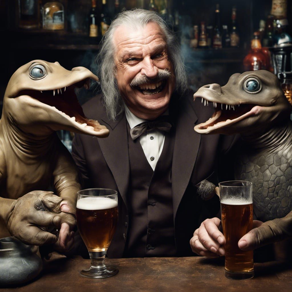 bartender and the platypus singing and drinking beer