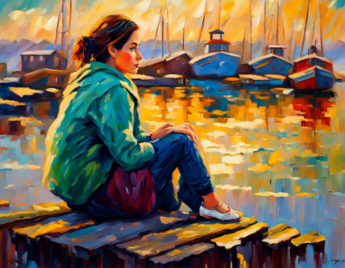 Intimate Neo-Impressionist Portrait of a Woman on a Weathere...