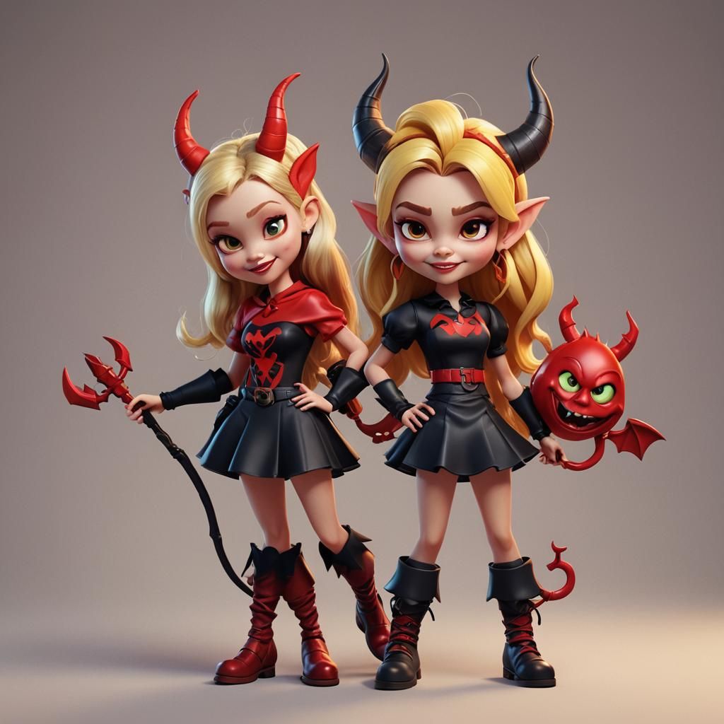 Supercute Devil and Goblin in Pixar 3D Style