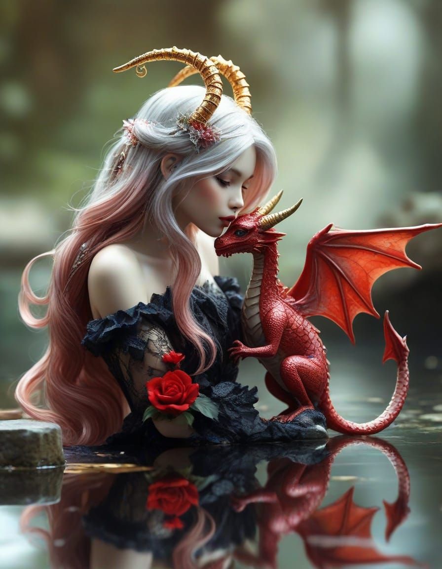 A ravishing female fairy, 3/4 profile, with long flowing lig...