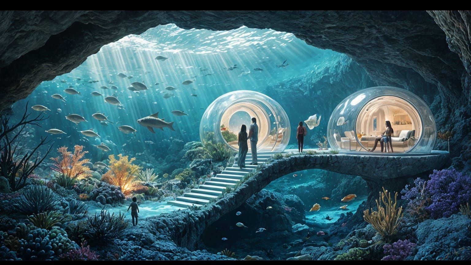 Underwater Cityscape with Transparent Homes: A Cinematic Vis...