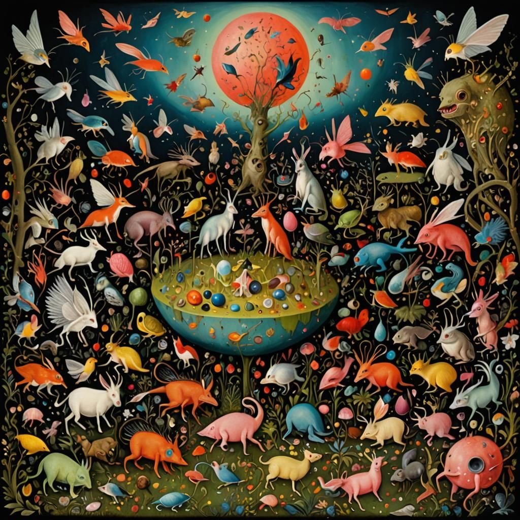 Bosch-Style Painting of Bizarre Creatures and Visions