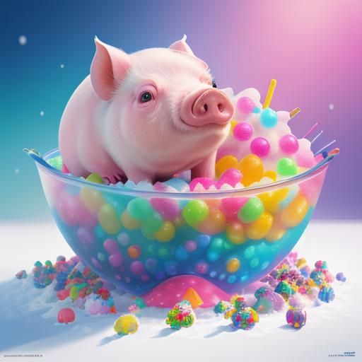 Whimsical Snow Cone Pig in Candy Art Style