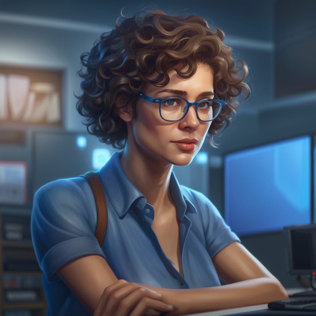 Woman in Computer Lab: Hyperdetailed Portrait Art