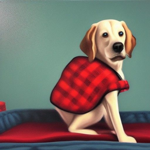 Dog in Pajamas: A Realistic Oil Painting
