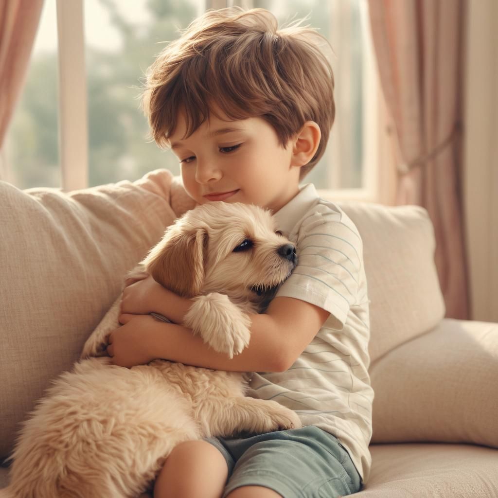 Heartwarming Boy and Puppy Digital Illustration