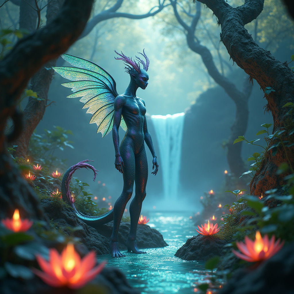 Mystical Humanoid Danmbala in Lush Environment
