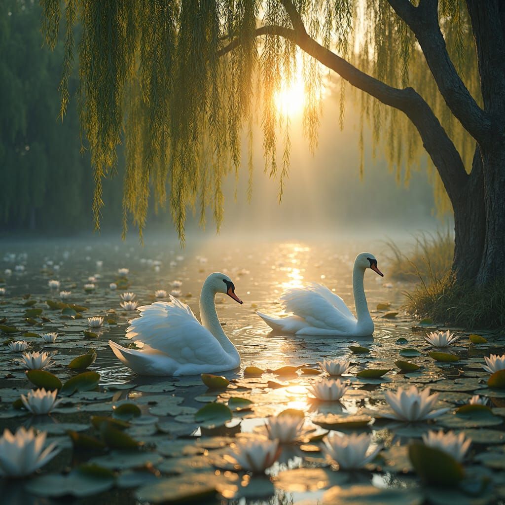 Serene Pond Scene in Hyperrealistic Style