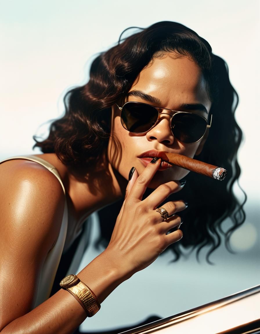Tessa Thompson Smoking Cigar in Film Noir Style
