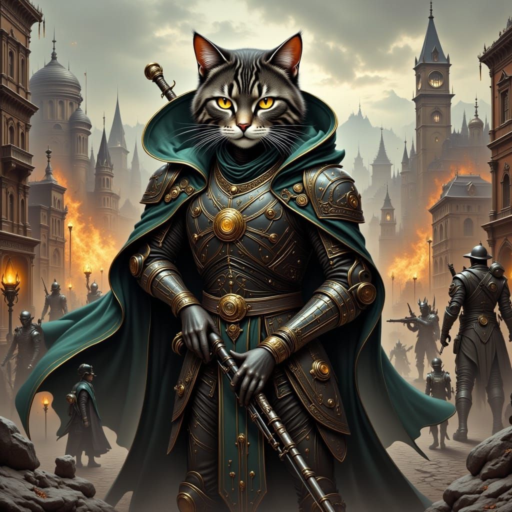 Cyborg Commander Cats in Post Apocalyptic Metropolis