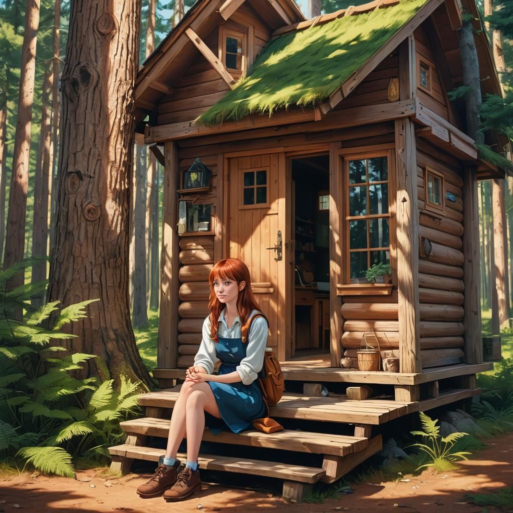 Estonian Woman in Forest: Cel-Shaded Digital Art