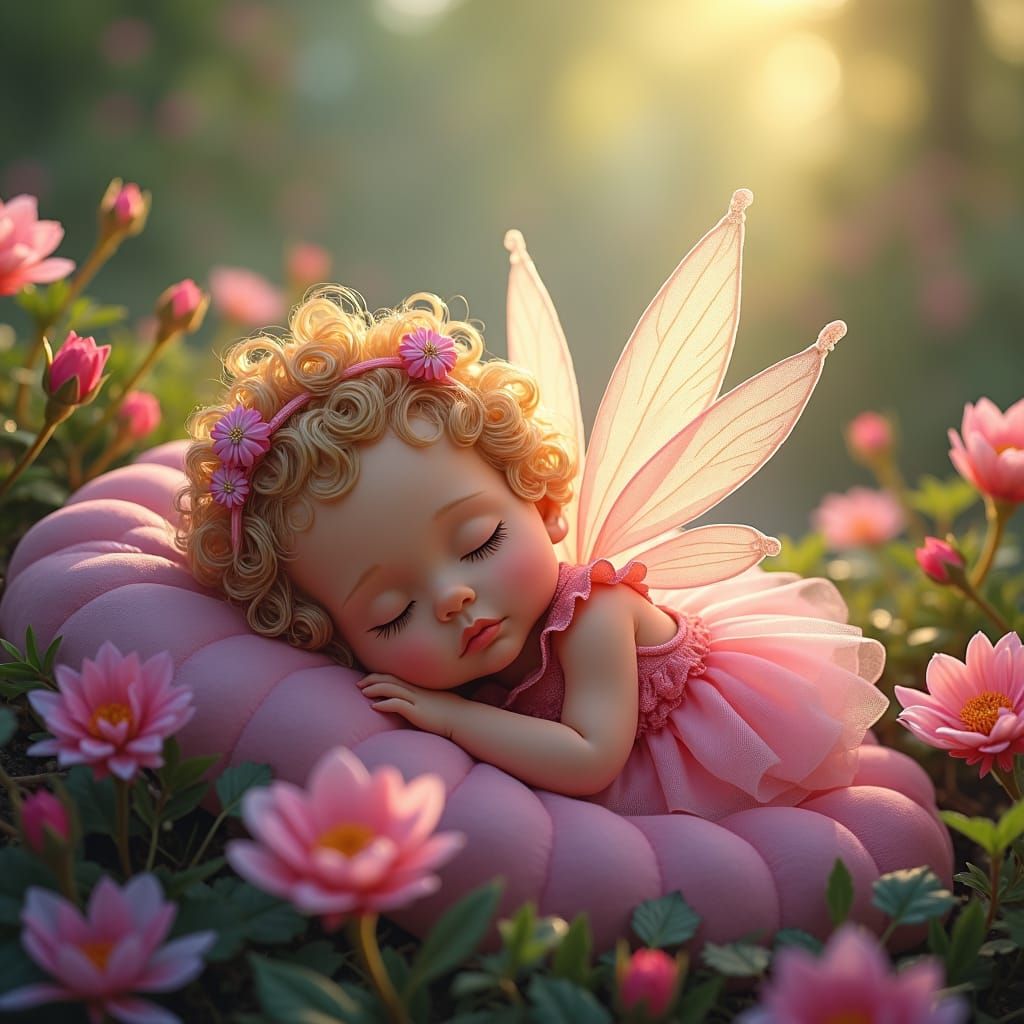 Sleeping Baby Fairy in Floral Fantasy
