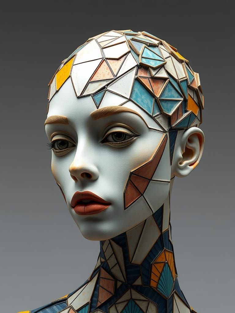 Cubist Ceramic Sculpture of a Fashion Model